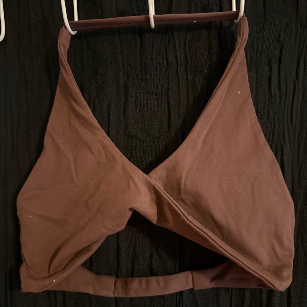 Chocolate Brown Twist Wrap Halter Backless Sports Bra